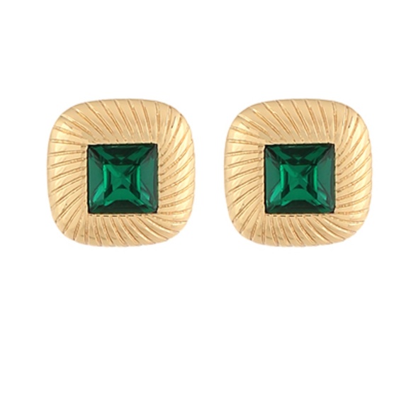 Textured Square w/Stone Earrings - Picture 1 of 1